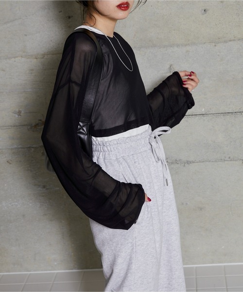 WEGO（ウィゴー）の「WEGO/スーパーショートメッシュセットT（Tシャツ/カットソー・レディース・ブラウン/ブラック・FREE）」の14枚目の写真