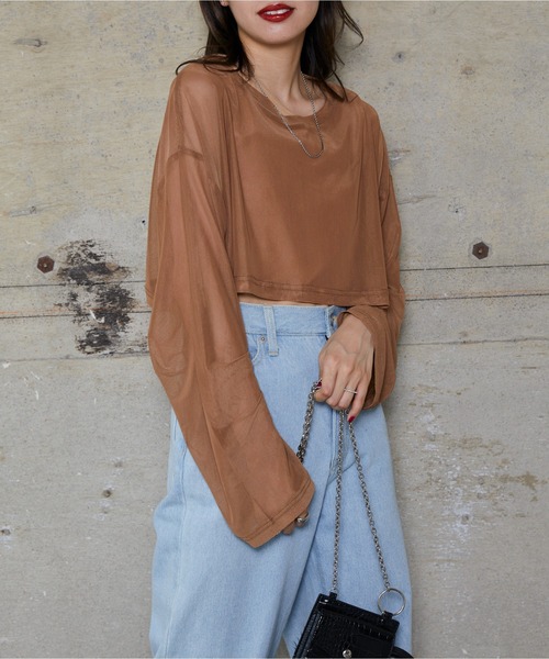 WEGO（ウィゴー）の「WEGO/スーパーショートメッシュセットT（Tシャツ/カットソー・レディース・ブラウン/ブラック・FREE）」の7枚目の写真