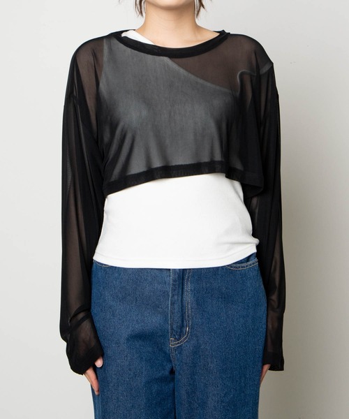 WEGO（ウィゴー）の「WEGO/スーパーショートメッシュセットT（Tシャツ/カットソー・レディース・ブラウン/ブラック・FREE）」の6枚目の写真