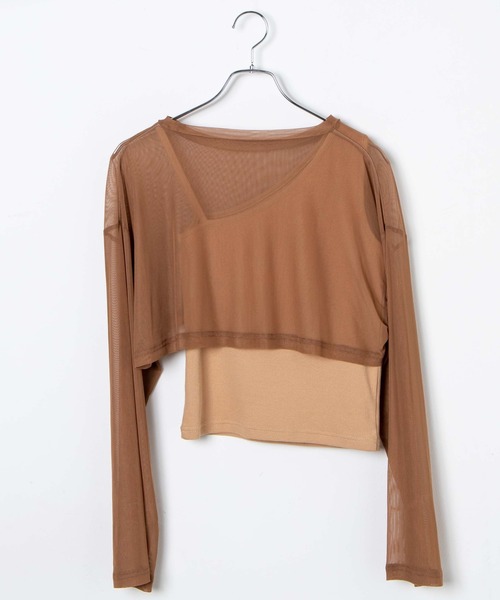 WEGO（ウィゴー）の「WEGO/スーパーショートメッシュセットT（Tシャツ/カットソー・レディース・ブラウン/ブラック・FREE）」の20枚目の写真