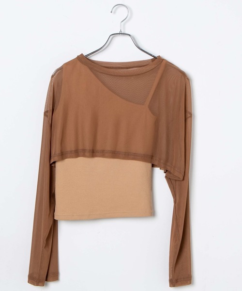 WEGO（ウィゴー）の「WEGO/スーパーショートメッシュセットT（Tシャツ/カットソー・レディース・ブラウン/ブラック・FREE）」の19枚目の写真