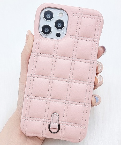 セール】ネックストラップ付 キルティングPUレザーiPhoneケース カバー
