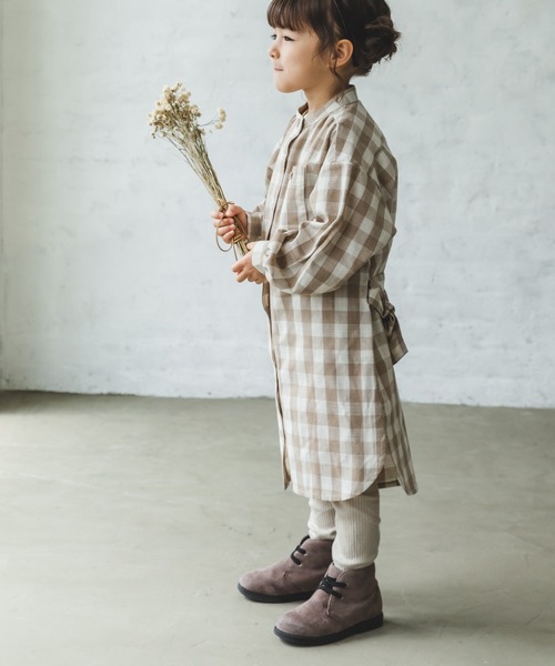 pairmanon（ペアマノン）の「ウエストベルト付きシャツワンピース（シャツワンピース・キッズ・ブラウン系その他/グレー系その他5/ベージュ系その他・140/130/100/90/150/120/110）」の2枚目の写真