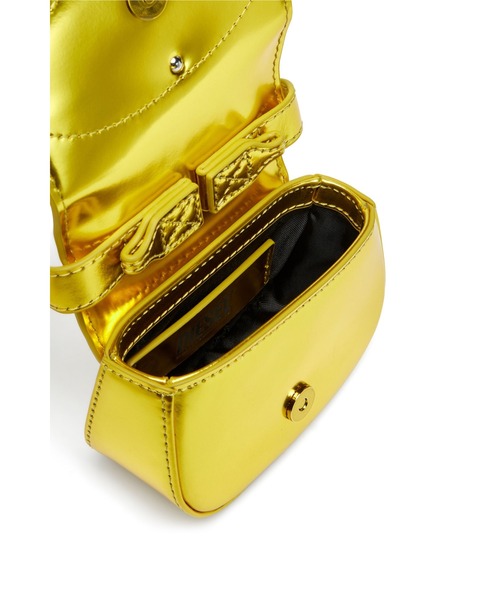 DIESEL イエロー バッグ PLAY CROSSBODY Play-Glossy crossbody bag with biker details
