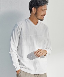 UNION STATION | 【EFFORTLESS】シルケットスムース×ジャガードニット切り替えVネックロンTEE(Tシャツ/カットソー)