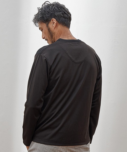 UNION STATION（ユニオンステーション）の「【EFFORTLESS】シルケットスムース×ジャガードニット切り替えVネックロンTEE（Tシャツ/カットソー・メンズ・ブラック/ネイビー/オフホワイト・LL/M/L）」の5枚目の写真