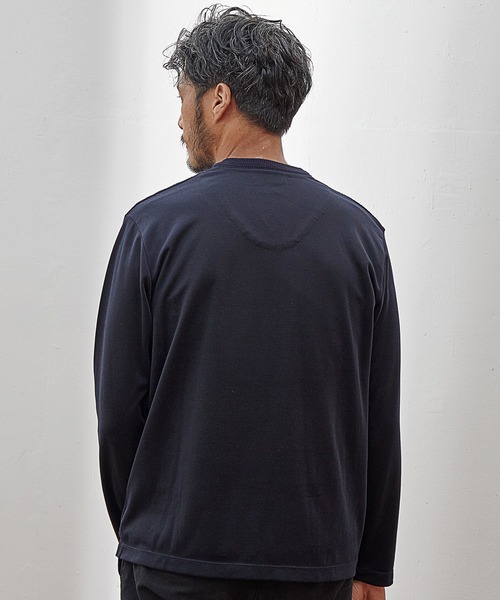UNION STATION（ユニオンステーション）の「【EFFORTLESS】シルケットスムース×ジャガードニット切り替えVネックロンTEE（Tシャツ/カットソー・メンズ・ブラック/ネイビー/オフホワイト・LL/M/L）」の9枚目の写真