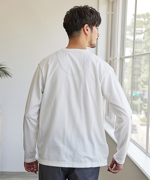 UNION STATION（ユニオンステーション）の「【EFFORTLESS】シルケットスムース×ジャガードニット切り替えVネックロンTEE（Tシャツ/カットソー・メンズ・ブラック/ネイビー/オフホワイト・LL/M/L）」の16枚目の写真