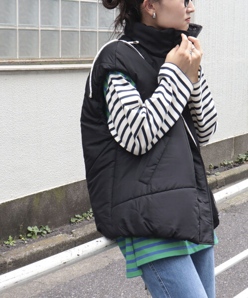 fredy emue(フレディエミュ)の「ハイネックエコダウンベスト(ダウンベスト・レディース・ブラック/ベージュ/オフホワイト・FREE)」の11枚目の写真