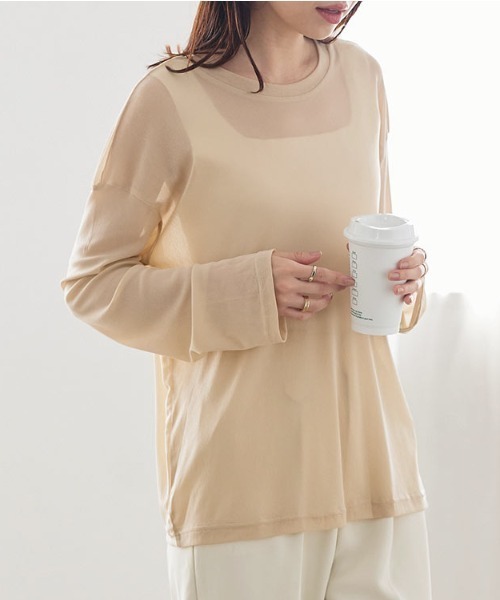 KOBE LETTUCE（コウベレタス）の「シアーカットソートップス（Tシャツ/カットソー・レディース・オフホワイト/ブラック/ベージュ・FREE）」の3枚目の写真