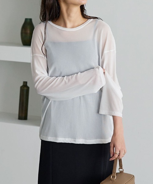 KOBE LETTUCE（コウベレタス）の「シアーカットソートップス（Tシャツ/カットソー・レディース・オフホワイト/ブラック/ベージュ・FREE）」の2枚目の写真