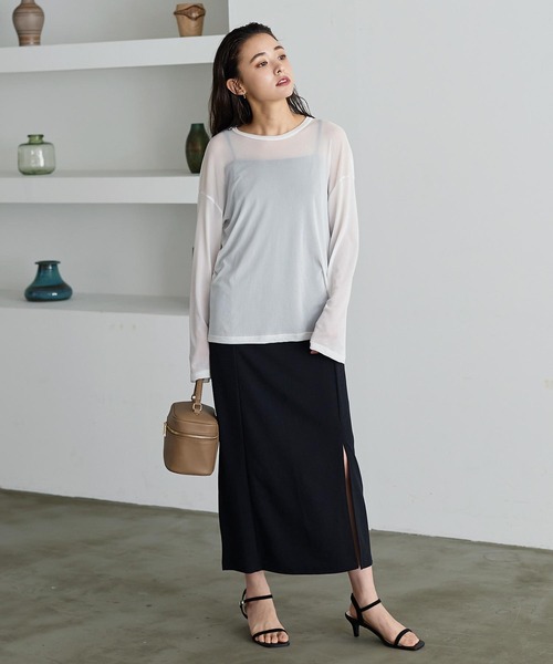 KOBE LETTUCE（コウベレタス）の「シアーカットソートップス（Tシャツ/カットソー・レディース・オフホワイト/ブラック/ベージュ・FREE）」の9枚目の写真