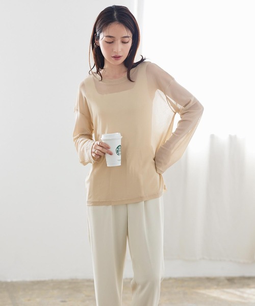 KOBE LETTUCE（コウベレタス）の「シアーカットソートップス（Tシャツ/カットソー・レディース・オフホワイト/ブラック/ベージュ・FREE）」の13枚目の写真