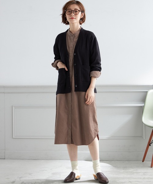 Petit Honfleur(プチオンフルール)の「コーデュロイシャツワンピース(ワンピース・レディース・ベージュ/カーキ・L/M)」の5枚目の写真