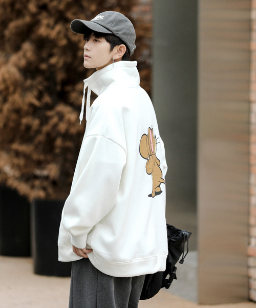 Tom＆Jerry（トムアンドジェリー）の「【neos -addictive design-】TOM&JERRY トムとジェリー ビッグシルエット バックプリント＆刺繍 モックネック ハーフジップ スウェット アノラック トレーナー（スウェット・メンズ・ホワイト/ホワイト系その他/ブラック/ブラウン/グレー系その他/ブラック系その他/グレー/ブラウン系その他・LARGE/MEDIUM）」の18枚目の写真