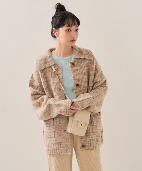 FREAK'S STORE（フリークスストア）の「衿付きミックスニットカーディガン（カーディガン/ボレロ・レディース・グリーン/ブルー/ピンク・ﾌﾘ-/SMALL）」の21枚目の写真