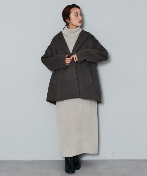 Kastane（カスタネ）の「B ノーカラーミドルコートストールSET（ノーカラーコート・レディース・チャコールグレー/ブラウン・FREE）」の6枚目の写真