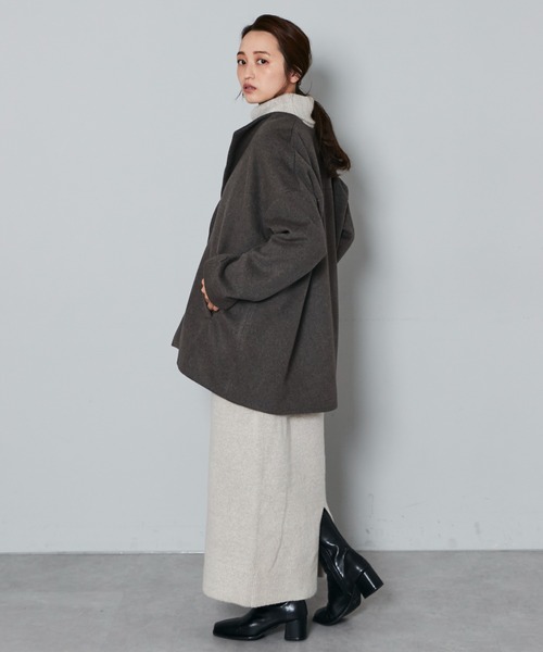 Kastane（カスタネ）の「B ノーカラーミドルコートストールSET（ノーカラーコート・レディース・チャコールグレー/ブラウン・FREE）」の9枚目の写真