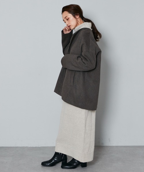 Kastane（カスタネ）の「B ノーカラーミドルコートストールSET（ノーカラーコート・レディース・チャコールグレー/ブラウン・FREE）」の10枚目の写真