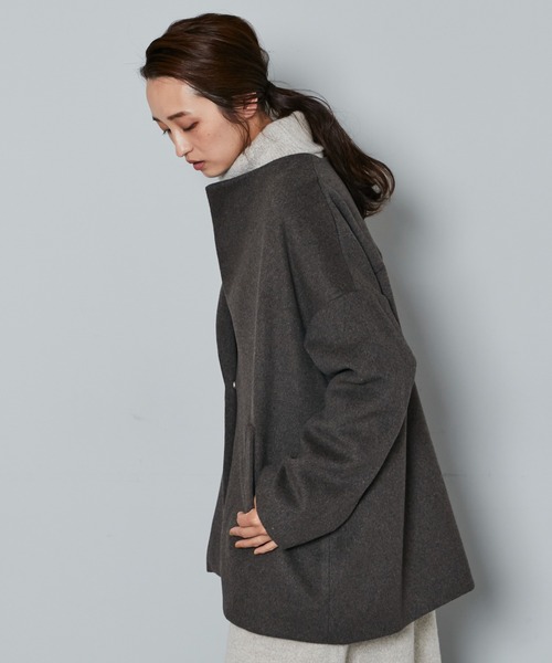 Kastane（カスタネ）の「B ノーカラーミドルコートストールSET（ノーカラーコート・レディース・チャコールグレー/ブラウン・FREE）」の5枚目の写真