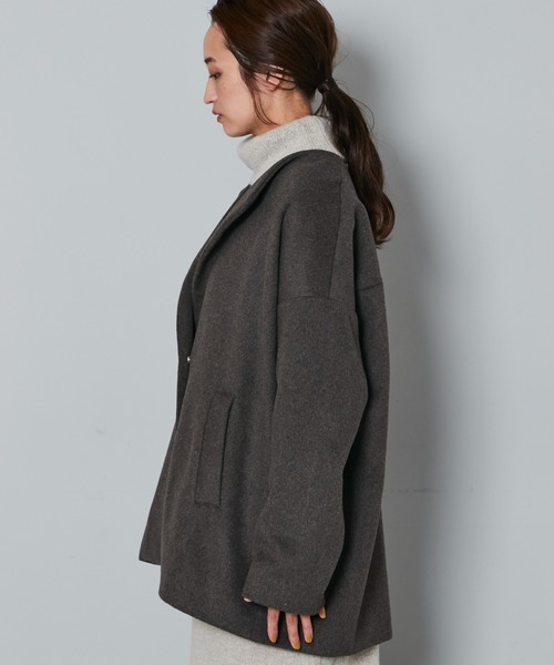 Kastane（カスタネ）の「B ノーカラーミドルコートストールSET（ノーカラーコート・レディース・チャコールグレー/ブラウン・FREE）」の11枚目の写真
