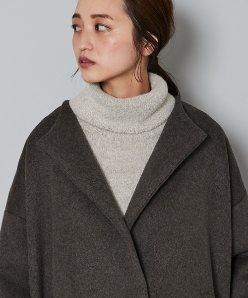 Kastane（カスタネ）の「B ノーカラーミドルコートストールSET（ノーカラーコート・レディース・チャコールグレー/ブラウン・FREE）」の13枚目の写真