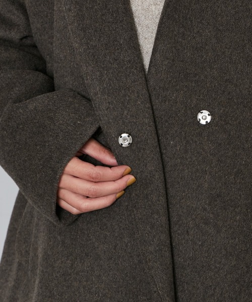 Kastane（カスタネ）の「B ノーカラーミドルコートストールSET（ノーカラーコート・レディース・チャコールグレー/ブラウン・FREE）」の15枚目の写真