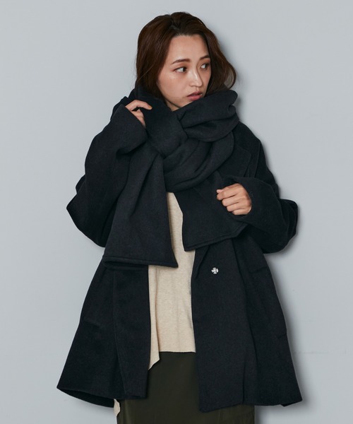 Kastane（カスタネ）の「B ノーカラーミドルコートストールSET（ノーカラーコート・レディース・チャコールグレー/ブラウン・FREE）」の17枚目の写真