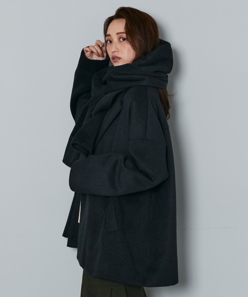Kastane（カスタネ）の「B ノーカラーミドルコートストールSET（ノーカラーコート・レディース・チャコールグレー/ブラウン・FREE）」の18枚目の写真