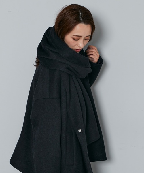 Kastane（カスタネ）の「B ノーカラーミドルコートストールSET（ノーカラーコート・レディース・チャコールグレー/ブラウン・FREE）」の22枚目の写真