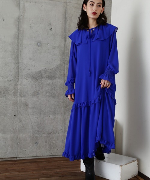 ROSE BUD（ローズバッド）の「フリルカラーワンピース（ワンピース・レディース・ブルー/ブラック・FREE）」の5枚目の写真