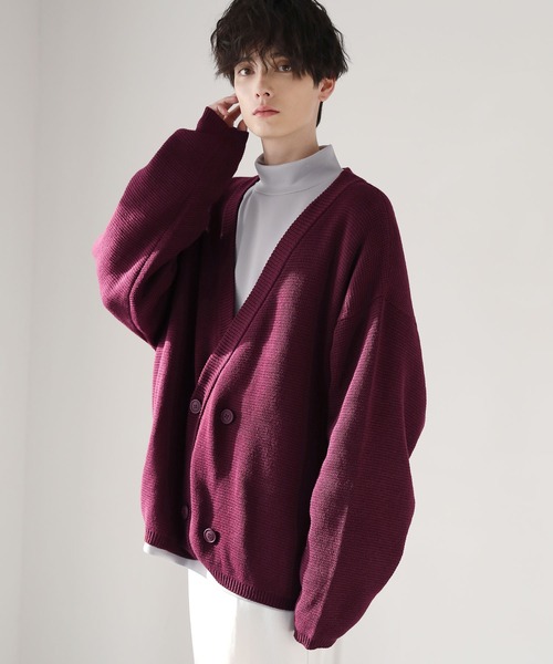 ETELIO(エテリオ)の「ビッグシルエット畦編みダブルブレストニットカーディガン(カーディガン/ボレロ・メンズ・ブラウン/オフホワイト/チャコール/ワイン・S/M/L)」の4枚目の写真