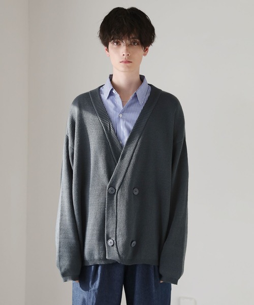 ビッグシルエット畦編みダブルブレストニットカーディガン