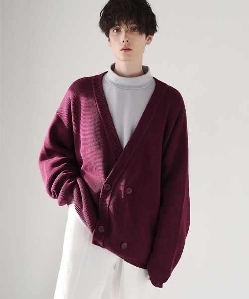 ETELIO(エテリオ)の「ビッグシルエット畦編みダブルブレストニットカーディガン(カーディガン/ボレロ・メンズ・ブラウン/オフホワイト/チャコール/ワイン・S/M/L)」の17枚目の写真