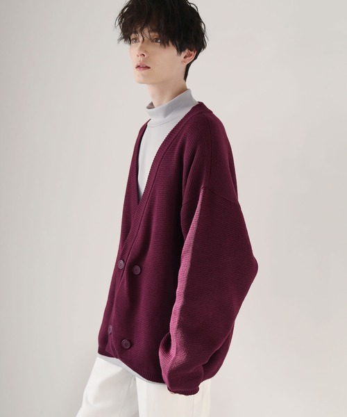 ETELIO(エテリオ)の「ビッグシルエット畦編みダブルブレストニットカーディガン(カーディガン/ボレロ・メンズ・ブラウン/オフホワイト/チャコール/ワイン・S/M/L)」の18枚目の写真