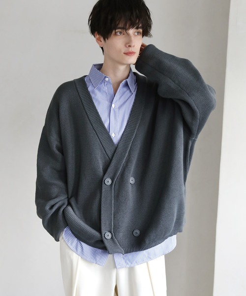 ETELIO(エテリオ)の「ビッグシルエット畦編みダブルブレストニットカーディガン(カーディガン/ボレロ・メンズ・ブラウン/オフホワイト/チャコール/ワイン・S/M/L)」の6枚目の写真
