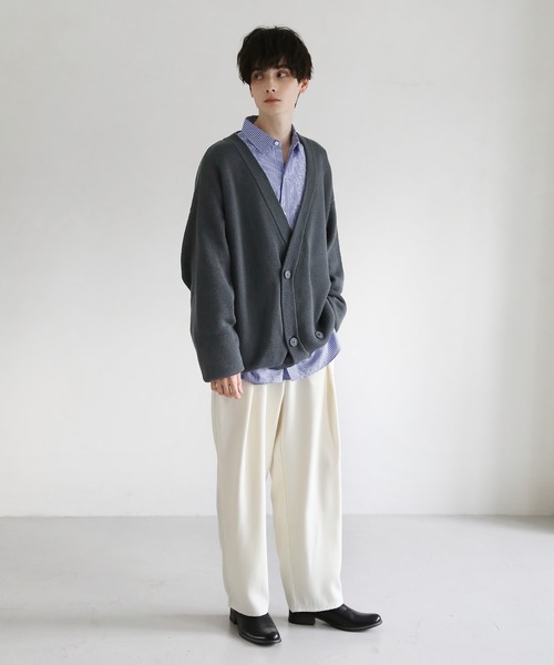 ETELIO(エテリオ)の「ビッグシルエット畦編みダブルブレストニットカーディガン(カーディガン/ボレロ・メンズ・ブラウン/オフホワイト/チャコール/ワイン・S/M/L)」の8枚目の写真