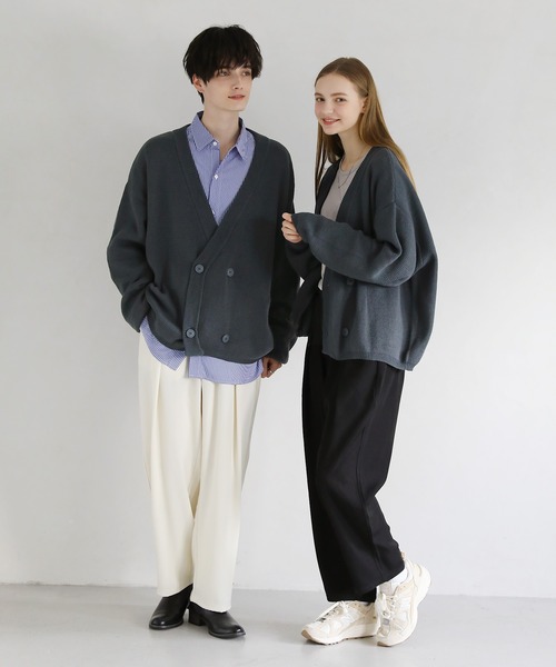 ETELIO(エテリオ)の「ビッグシルエット畦編みダブルブレストニットカーディガン(カーディガン/ボレロ・メンズ・ブラウン/オフホワイト/チャコール/ワイン・S/M/L)」の16枚目の写真