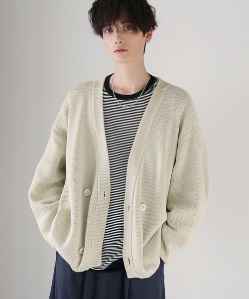 ETELIO(エテリオ)の「ビッグシルエット畦編みダブルブレストニットカーディガン(カーディガン/ボレロ・メンズ・ブラウン/オフホワイト/チャコール/ワイン・S/M/L)」の5枚目の写真