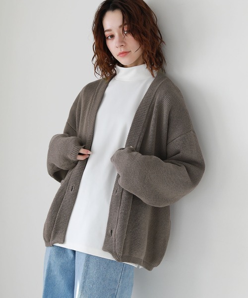 ETELIO(エテリオ)の「ビッグシルエット畦編みダブルブレストニットカーディガン(カーディガン/ボレロ・メンズ・ブラウン/オフホワイト/チャコール/ワイン・S/M/L)」の12枚目の写真