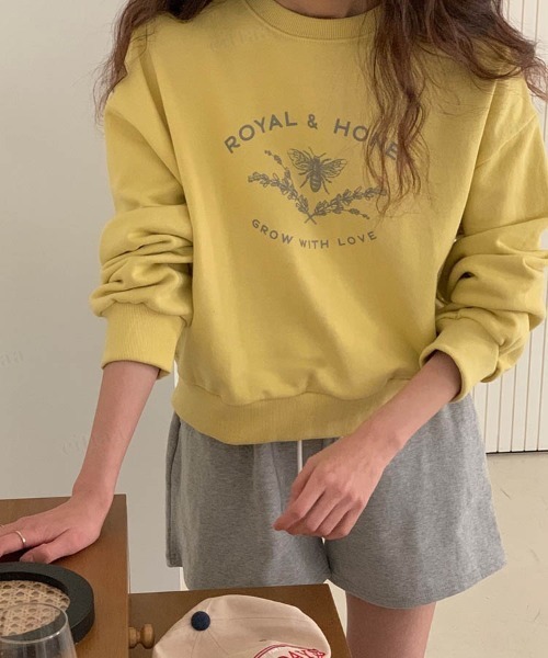 Dalfwin（ダールフィン）の「韓国ファッションHONEYプリントクロップド丈スウェット（スウェット・レディース・グレー系その他/ネイビー/マスタード・FREE）」の14枚目の写真