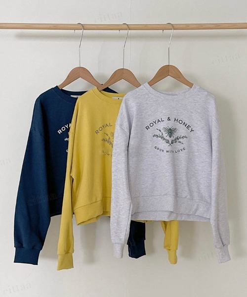 Dalfwin（ダールフィン）の「韓国ファッションHONEYプリントクロップド丈スウェット（スウェット・レディース・グレー系その他/ネイビー/マスタード・FREE）」の20枚目の写真