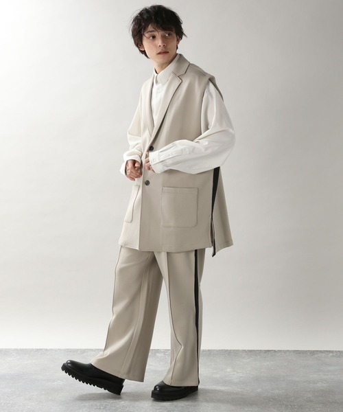 RAGEBLUE（レイジブルー）の「テックラインジレベスト＆テックラインイージーワイドパンツ（セットアップ・メンズ・ベージュ/ブラック・MEDIUM/LARGE）」の14枚目の写真