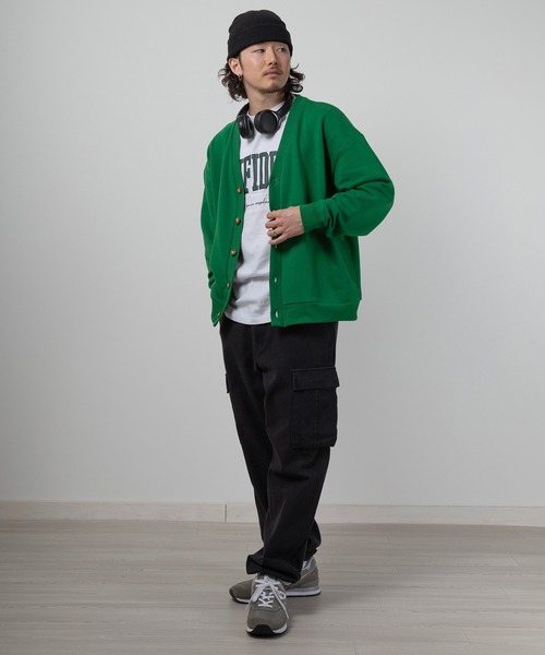 SlashDate(スラッシュデイト)の「裏毛Vネックルーズカーディガン/ビッグシルエット/ユニセックス(カーディガン/ボレロ・メンズ・グリーン/イエロー/オートミール/ブルー/オレンジ/ブラック・M/XL/L)」の19枚目の写真