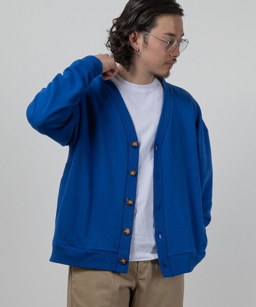 SlashDate(スラッシュデイト)の「裏毛Vネックルーズカーディガン/ビッグシルエット/ユニセックス(カーディガン/ボレロ・メンズ・グリーン/イエロー/オートミール/ブルー/オレンジ/ブラック・M/XL/L)」の11枚目の写真
