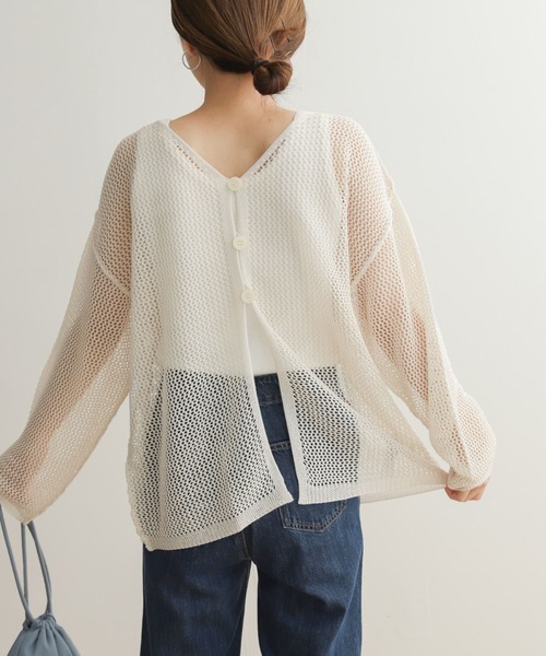 URBAN RESEARCH DOORS(アーバンリサーチドアーズ)の「2WAYメッシュカーディガン(カーディガン/ボレロ・レディース・アイボリー/モカ・MEDIUM)」の2枚目の写真