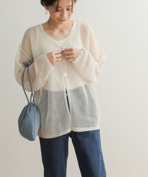 URBAN RESEARCH DOORS(アーバンリサーチドアーズ)の「2WAYメッシュカーディガン(カーディガン/ボレロ・レディース・アイボリー/モカ・MEDIUM)」の9枚目の写真
