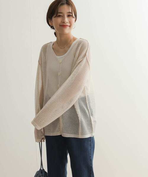 URBAN RESEARCH DOORS(アーバンリサーチドアーズ)の「2WAYメッシュカーディガン(カーディガン/ボレロ・レディース・アイボリー/モカ・MEDIUM)」の3枚目の写真