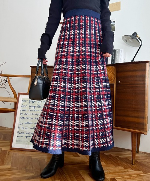 セール】チェック柄プリーツニットスカート（スカート）｜moment+