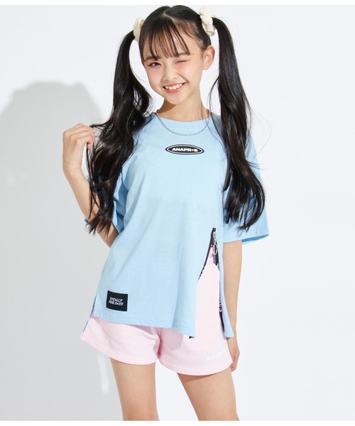 ANAP GｉRL（アナップガール）の「R+S前ジップBIGTシャツ（Tシャツ/カットソー・キッズ・ブラック/ライトブルー/ホワイト・M/XS/S）」の14枚目の写真